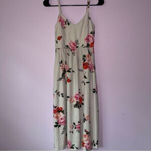 Old Navy Size XS Linen Cami Midi Dress Pink Floral Babydoll Coquette Causal